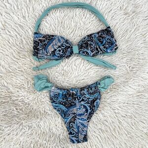 Handmade Vintage Blue Paisley Two-Piece Bikini Set